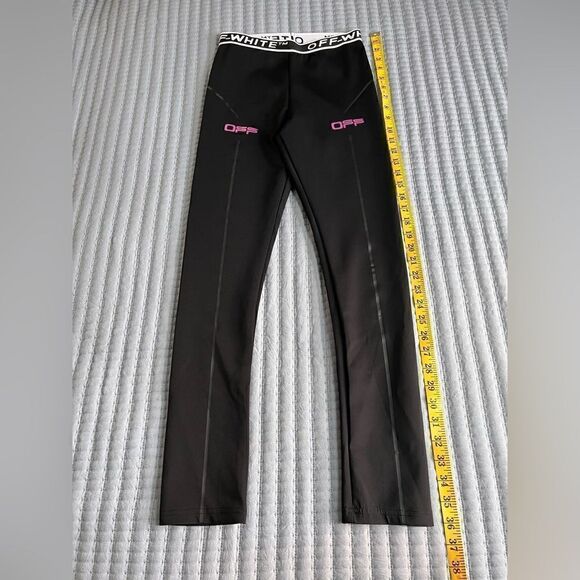 Off-White C/O Virgil Abloh Black Leggings Reflective Detail Pink Logo size Small - Picture 7 of 13